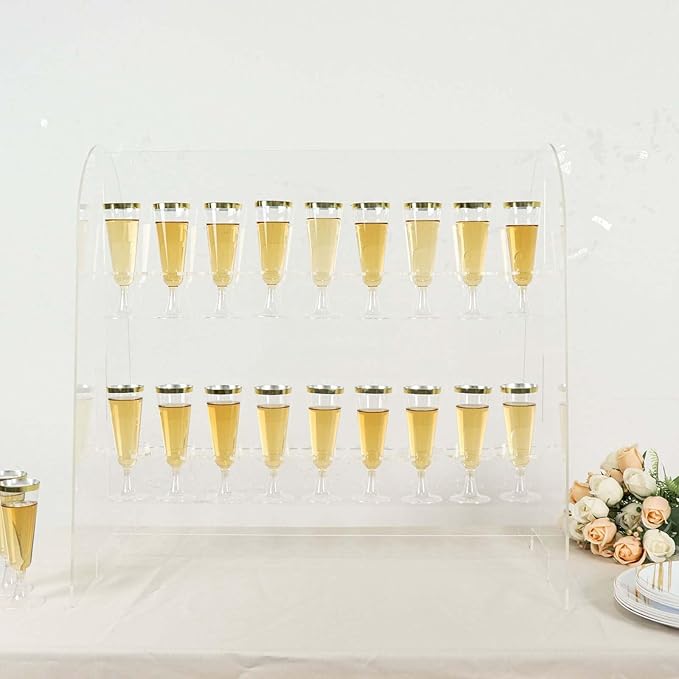 Tableclothsfactory 25" Clear Acrylic 2-Tier Wine Glass Stemware Rack, Champagne Flute Holder with Stand-Ruum Studio Home
