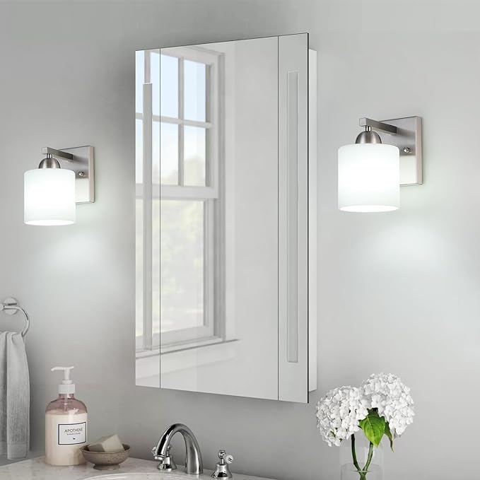 Brushed Nickel Milk Glass Wall Sconces, 1 Pack Hardwired Indoor Wall Light Fixtures for Living Room, Hallway, Bedroom, Ceramic E26 Sockets (Bulbs Not Included)-Ruum Studio Home