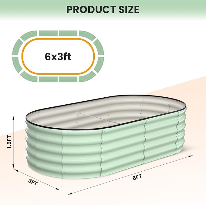 2 Pcs 6x3x1.5ft Oval Raised Garden Bed, Galvanized Raised Beds,Open-Ended Base Metal Raised Planter Beds,Garden Bed Outdoor,Planter Raised Boxes for Vegetables, Flowers,Tool-Free Asse,Green-Ruum Studio Home