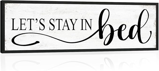 Let's Stay in Bed Wall Decor: Family Bedroom Signs Wall Decor Above Bed Framed Modern Farmhouse Rustic Wall Signs Hanging Plaques Master Bedroom Aesthetic Minimalist Wall Art 12" x 40"-Ruum Studio Home
