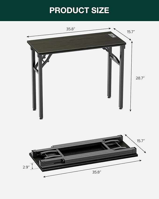 Frylr Small Folding Computer Desk – 35.8 Inch Portable Table for Craft and Study, Lightweight Desk for Small Spaces, Foldable Laptop Table Built-in AC/USB Outlets for Convenience, Dark Oak-Ruum Studio Home