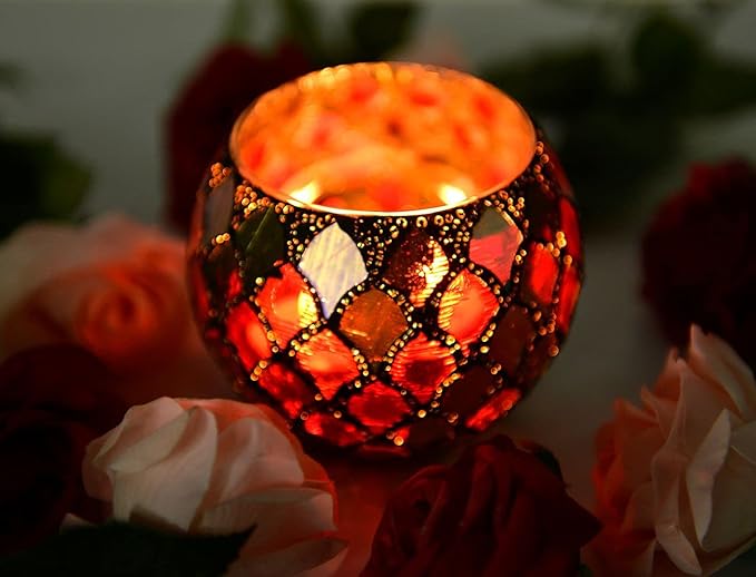 Votive Candle Holder Tea Lights - Glass Candle Holders, Mosaic Tealight Candle Holder, Candle Jar Cup for Wedding Centerpiece Party Table Decorations, Valentines Day Decor-Ruum Studio Home