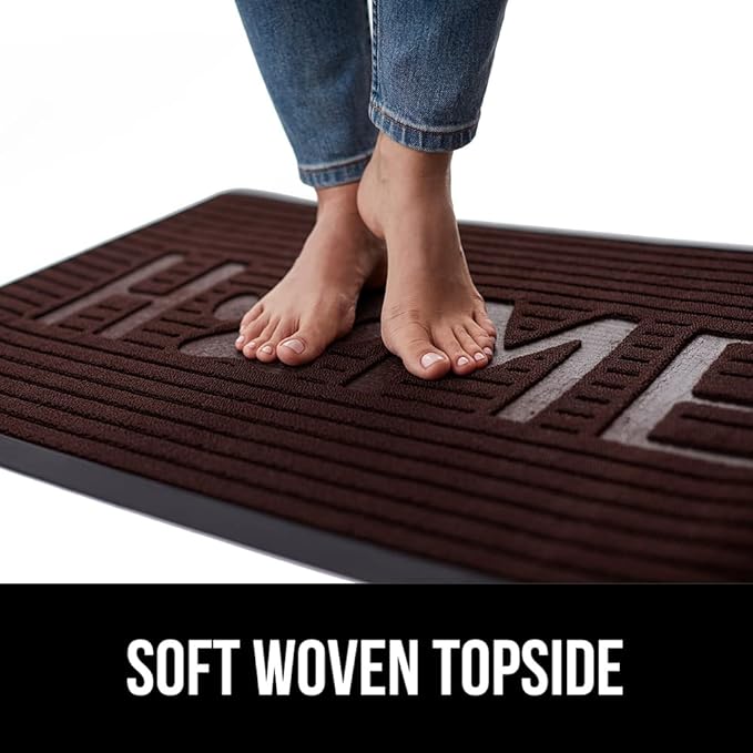 GORILLA GRIP 100% Waterproof All-Season WeatherMax Doormat US Designed Natural Rubber, Stain and Fade Resistant, Low Profile Indoor Outdoor Door Mats, Easy Clean Patio Mat, Espresso Home Paw-Ruum Studio Home