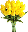 Mandy's Artificial Tulips 20 Stems Yellow PU Faux Flowers for Wedding Home Decor 13.5 Inch-Ruum Studio Home