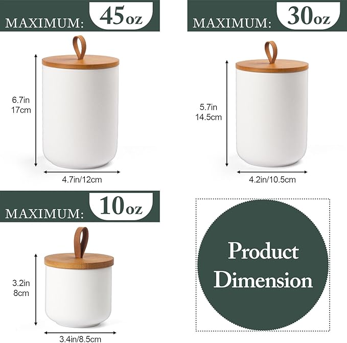 Ceramic Canisters Sets for Kitchen, Airtight Canister with Bamboo Lid, Ceramic Coffee Canister Kitchen Canisters for Countertop, Flour and Sugar Containers for Food Storage Jars, White, Set of 3-Ruum Studio Home