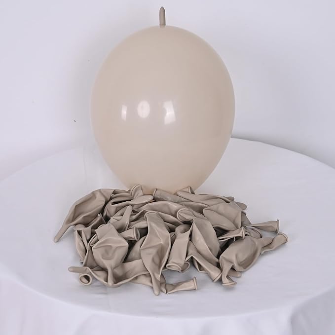 Sand White Quick Link Balloons, 60PCS Linking Balloon for Making Balloon Wall Arch Chains, Cream Beige Linked Balloons for Wedding Birthday Baby Shower Engagement Graduation Party Decorations (10inch)-Ruum Studio Home