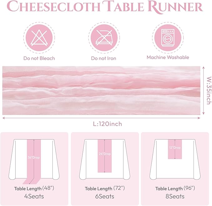 Sioloc 5 Pack Light Pink Cheesecloth Table Runner Fall Autumn Decor for Home 10ft Table Cloth for Tea Wedding Birthday Party Baby Bridal Shower Halloween Thanksgiving-Ruum Studio Home