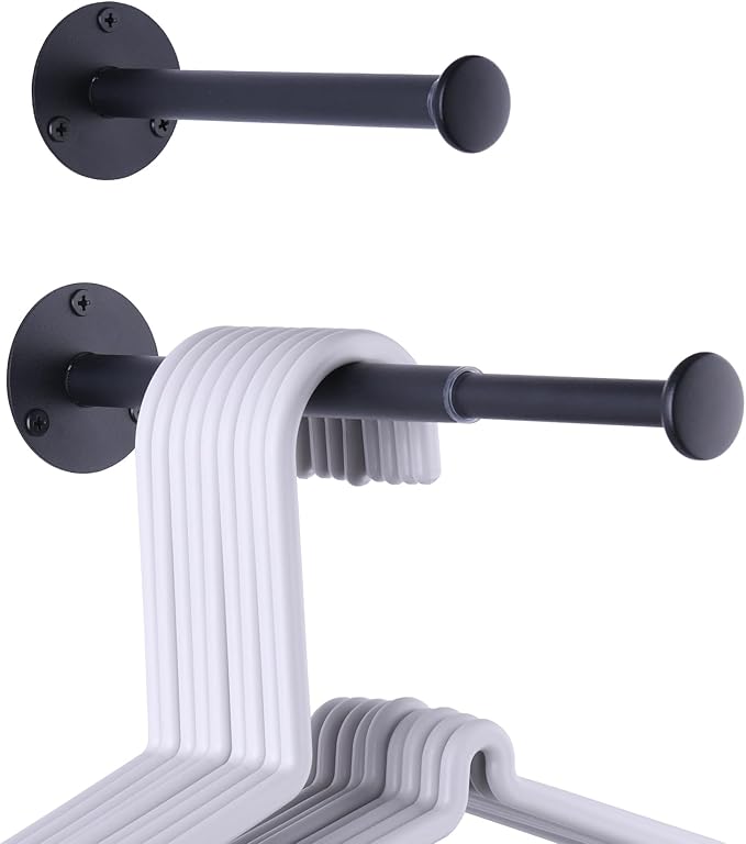 2 Pack Retractable Hanger Holder for Laundry Room, Wall Mount Organizer Rack for Lightweight Clothes, Space Saving Laundry Hook Rod, Keep Empty Hangers Handy, Black-Ruum Studio Home