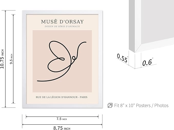 Poster Master Vintage Poster - Retro One Line Butterfly Drawing Print - Butterfly Line Art - Minimal Gift for Him, Her, Animal Lover - Abstract Decor for Home, Office, 8x10 White Framed-Ruum Studio Home