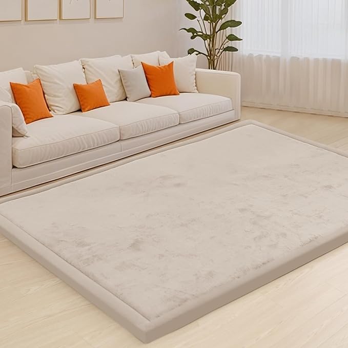 ACOMOPACK Baby Play Mat for Floor,1.3" Thick Memory Foam Area Rug for Living Room,Soft Velvet Crawling with Non-Slip Bottom for Kid,Toddler,79"×157" Tummy Time Nursery Rugs,Yoga（Beige）-Ruum Studio Home