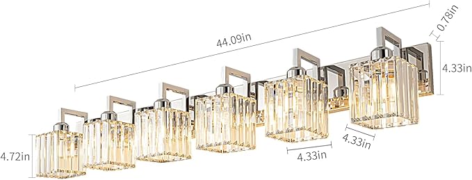Modern Bathroom Vanity Light 6-Lights Chrome Crystal Wall Lamp Bathroom Modern Crystal Vanity Lighting-Ruum Studio Home