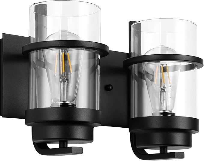 Bathroom Vanity Light Fixtures,2 Light Bathroom Vanity Lights,Black Farmhouse Sconce Over Mirror(Bulbs not Included)-Ruum Studio Home