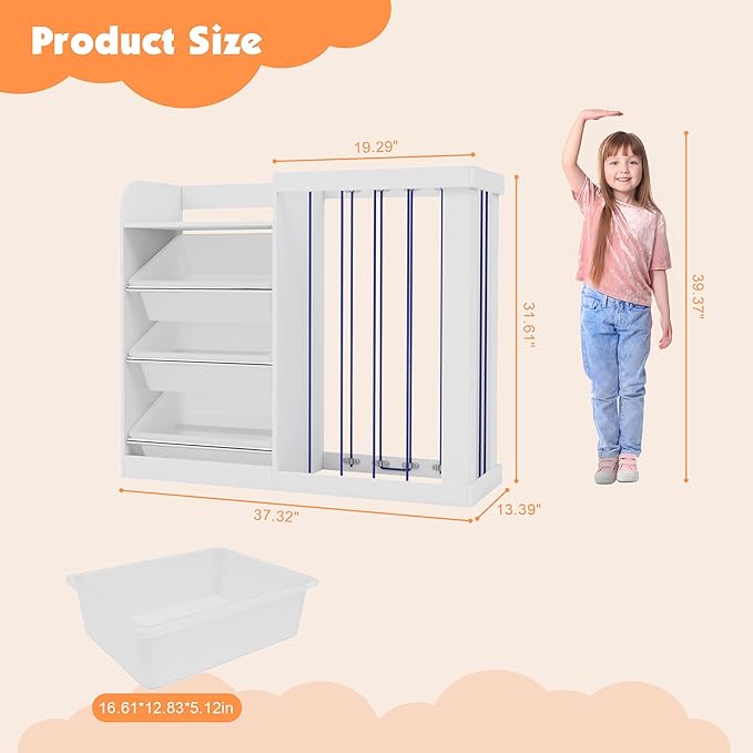 Kids Toy Storage Organizer with 3 Removable Plastic Bins Toddler Montessori Bookshelf with Stuffed Animal Net Holder Baby Bookcase Plush Organizer for Playroom,Bedroom,Kids Room,Classroom,Nursery-Ruum Studio Home