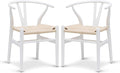 POLY & BARK Weave Dining Chairs – Mid-Century Modern Wishbone Dining Chairs with Arms, Solid Wood Frame, Indoor Use – White – Set of 2 - Ideal for Dining Room, Kitchen or Stylish Accent Setting-Ruum Studio Home