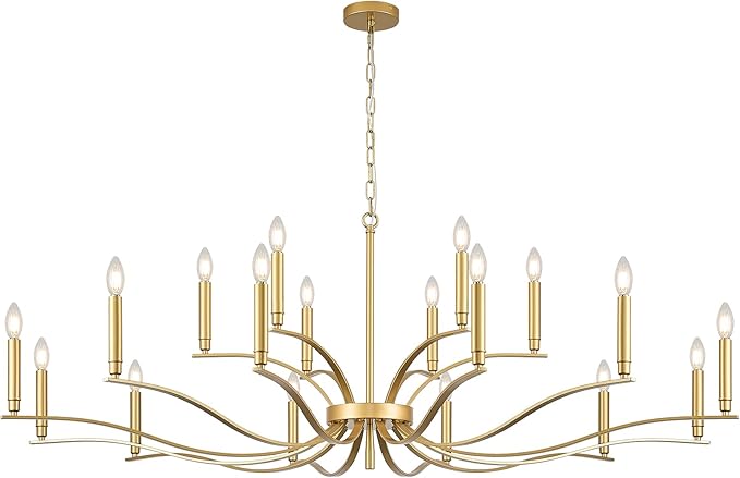 18 Light Gold Living Room Chandelier High Ceiling Foyer Candle Chandelier Large Modern Brass 59in Metal Chandeliers Hanging Light for Master Bedroom Dining Room Light Fixture Over Table-Ruum Studio Home
