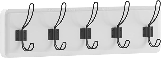 HBCY Creations White Solid Wood Wall Mounted Coat Rack with Shelf, 5 Hooks, 24" Long - Kitchen, Mudroom, Entryway, Bathroom - Includes Mounting Hardware, Coat Hanger, Dog Leash Hooks, Towel Rack-Ruum Studio Home