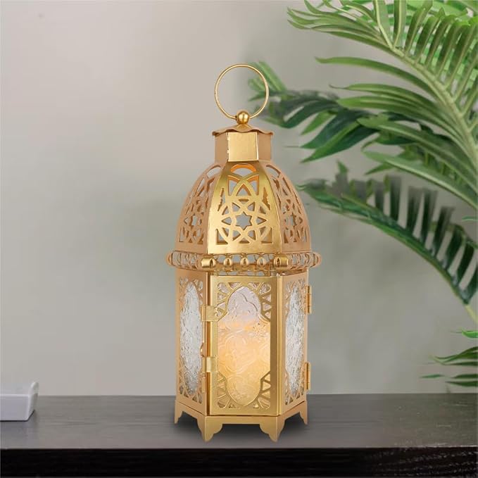 NEEDOMO 12.8'' Moroccan Lanterns Decorative Indoor & Outdoor, Vintage Christmas Candle Holder, Metal Lanterns Decorative, Table, Patio, Porch, Shelf, Christmas Spring Ramadan Eid Home Decor (Golden)-Ruum Studio Home