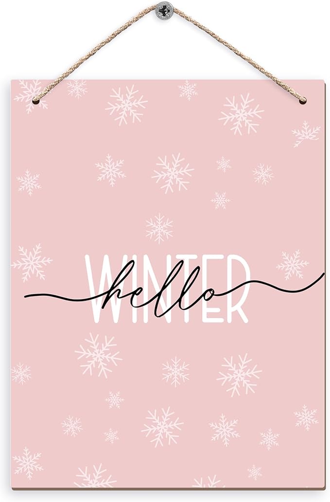 Pink Winter Snowflakes Wooden Sign, 10x8 inches, Rustic Wall Decor-Ruum Studio Home