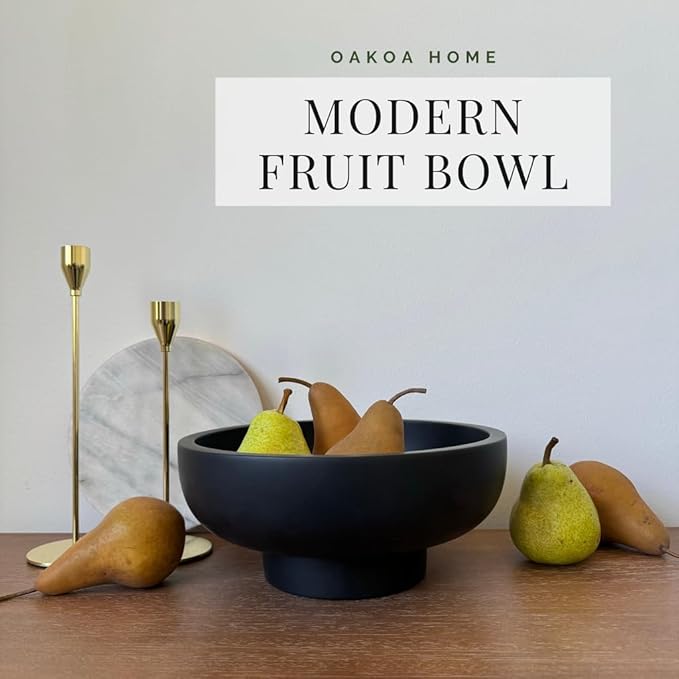 OAKOA Concrete Black Decorative Bowl for Home Decor - Black Fruit Bowl - Modern Pedestal Coffee Table Bowl for Entryway Table-Ruum Studio Home