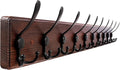 38.6'' Large Coat Rack Wall Mount Coat Hooks Coat Hanger with 10 Metal Black Triple- Hooks Brown Pine Real Wood Plank Hat Rack for Wall Hooks for Hanging Coat Hat Jacket-Ruum Studio Home