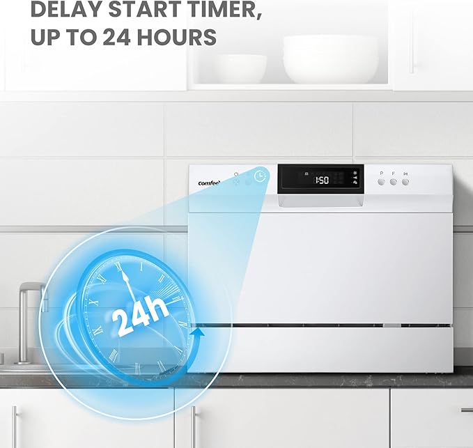 COMFEE’ Portable Mini Dishwasher, Energy Star, Countertop, 6 Place Settings, with 8 Washing Programs, Speed, Baby-Care, ECO& Glass, Dish Washer for Dorm, RV& Apartment, White-Ruum Studio Home