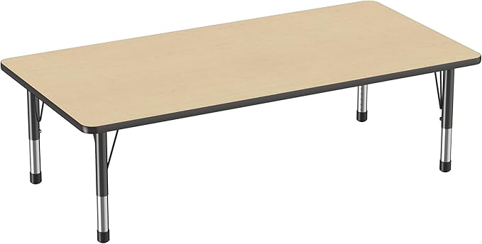 FDP Rectangle Activity School and Classroom Kids Table (36 x 72 inch), Toddler Legs, Adjustable Height 15-24 inches - Maple Top and Black Edge-Ruum Studio Home