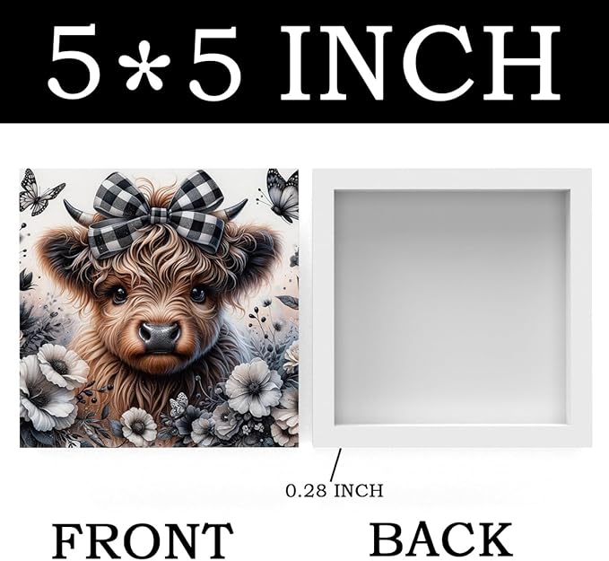 Highland Cow Decor, Highland Cow Gifts for women, Highland Cow Nursery Decor, Wooden Box Decor Sign for Home Farmhouse Office Living Room Table Shelf Tiered-Ruum Studio Home