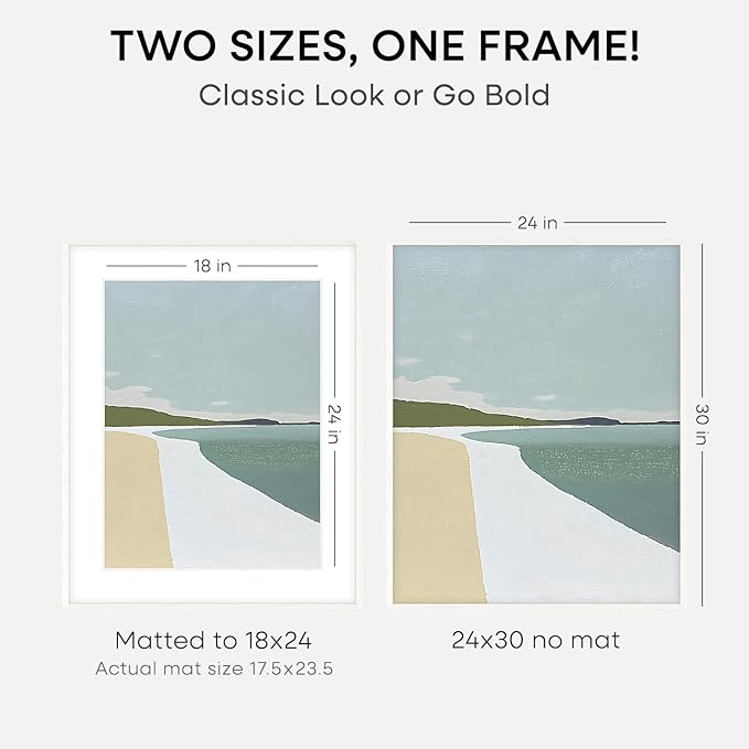 Homeforia 24x30 Poster Frame White, High End Oak 24 x 30 White Wood Picture Frames with Mat 18 x 24 for Photo, 24x30 Wooden Frame Matted to 18x24, 30x24 Large Frame, Tempered Glass, Wall Kit, Set of 1-Ruum Studio Home