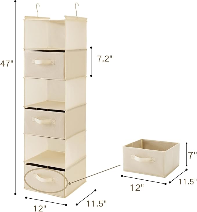 MAX Houser 6 Tier Shelf Hanging Closet Organizer, Closet Hanging Shelf with 2 Sturdy Hooks for Storage, Foldable (Beige-D3)-Ruum Studio Home