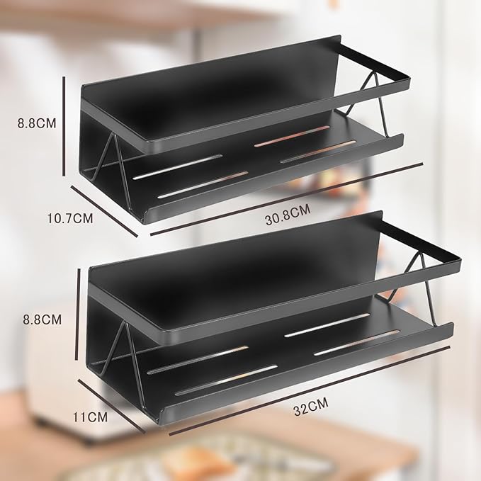 Spice Rack for Rrefrigerator Kitchen Home Organization and Storage Adhesive Rack (2 Pack,Black)-Ruum Studio Home