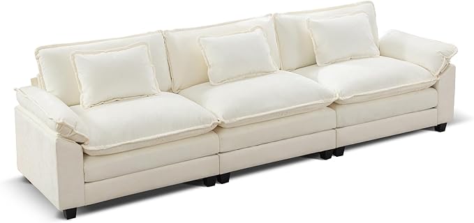URRED Modular Sectional Sofa Comfy Cloud Couch, Modern Chenille Sofa Sleeper Deep Seat Couches with Ottoman/Pillows for Living Room (White, 117'')-Ruum Studio Home