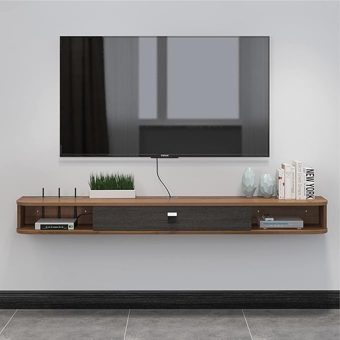 Pmnianhua Floating TV Shelf, 55'' Wall Mounted TV Stand Floating TV Console Media Entertainment Under TV Shelf for Bedroom Livingroom (Walnut)-Ruum Studio Home