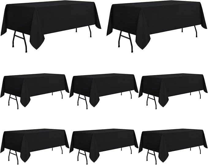 sancua 8 Pack Black Tablecloth 60 x 84 Inch, Rectangle Table Cloth for 4ft Tables - Stain and Wrinkle Resistant Washable Polyester Table Cover for Dining Wedding Banquet Party Buffet Restaurant-Ruum Studio Home