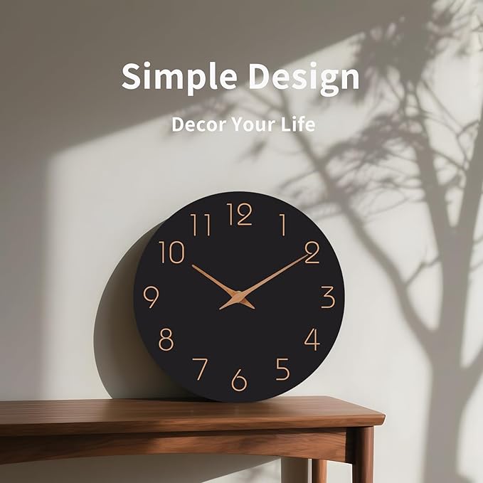 Mosewa 12 Inch Black Wall Clock Battery Operated Silent Non Ticking Modern Simple Minimalist Decorative for Kitchen Bedroom Home Office Bathroom Living Room-Ruum Studio Home