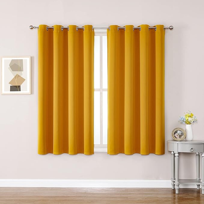 ChrisDowa Grommet Room Darkening Curtains for Bedroom and Living Room - 2 Panels Set Thermal Insulated Blackout Curtains (Mustard Yellow, 52W x 54L)-Ruum Studio Home