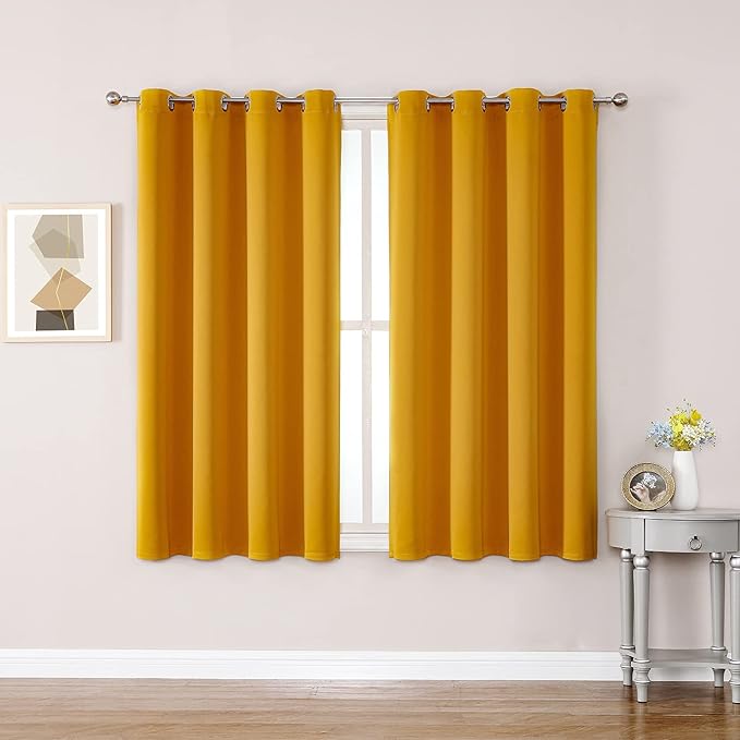 ChrisDowa Grommet Room Darkening Curtains for Bedroom and Living Room - 2 Panels Set Thermal Insulated Blackout Curtains (Mustard Yellow, 52W x 45L)-Ruum Studio Home