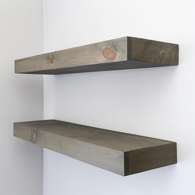 Modern Floating Shelves 3 Inches Thick for Wall, Wide Shelves for Kitchen, Living Room, Bedroom, and Bathroom, Natural Pine Wood, Rustic Wooden Shelf, (Set of 2) (Aged Barrel, 60Lx3Hx8D)-Ruum Studio Home