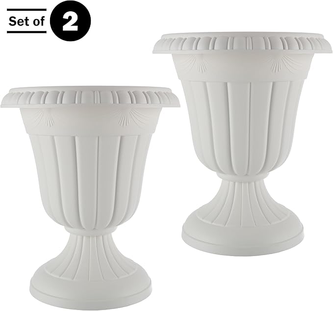 Pure Garden Outdoor Planter 2-Pack - 16x18-Inch Urn Planters - Plastic Plant Pots for Indoor, Outdoor, or Front Porch Decor - Flower Pots (White)-Ruum Studio Home