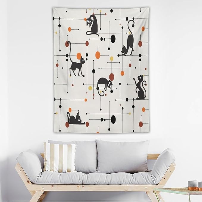 ICMOLYYENLO Abstract Cat Tapestry, Medieval Abstract Atomic Star Cat Vintage Home Wall Hanging Art Tapestry for Bedroom Living Room Dormitory 60x60 Inch-Ruum Studio Home