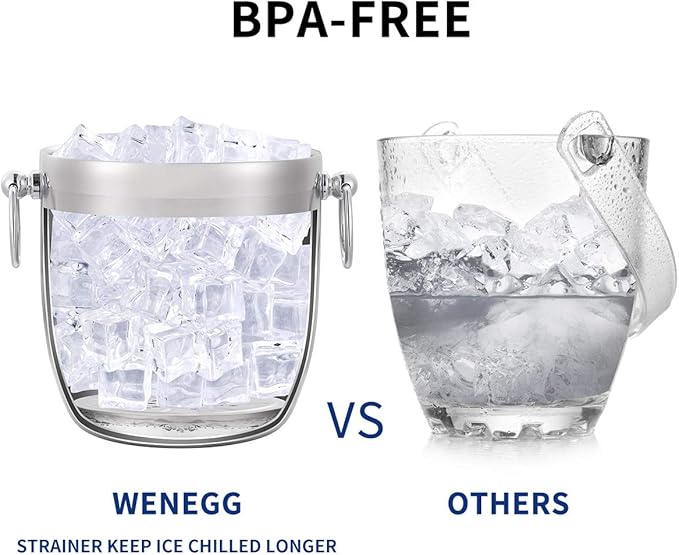 Ice Bucket with Lid, Scoop, Tongs and Strainer - Well Made Insulated Stainless Steel Keep Ice Frozen Longer - Ideal for Cocktail Bar, Parties, Chilling Wine, Champagne - 3 Liter (Stainless Steel)-Ruum Studio Home