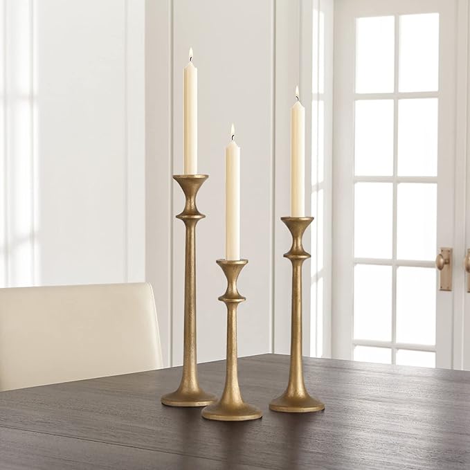 Iron Taper Candle Holder - Set of 3 Decorative Candle Stand - Candlestick Holder for Wedding, Dinning, Party - Antique Brass-Ruum Studio Home
