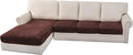 H.VERSAILTEX Velvet Stretch Sectional Couch Covers - 4 Piece L Shape Sofa Seat Cushion Set for 3 Seater + 1 Chaise (Brown)-Ruum Studio Home