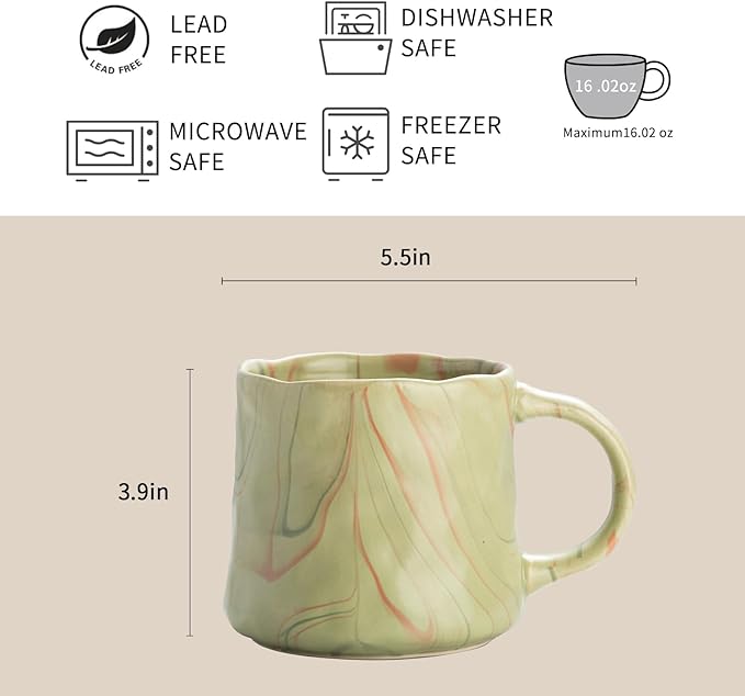 Abstract Art Ceramic Coffee Mugs Set - 1 Pack, Mint Green with Red and White Accents, Handcrafted Design for Modern Kitchen or Office-Ruum Studio Home
