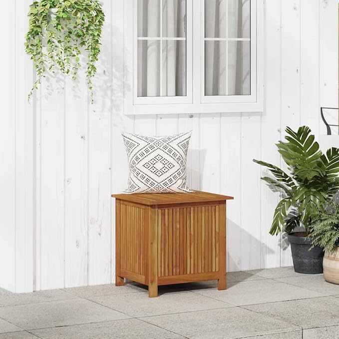 vidaXL Wooden Deck Box - Outdoor Teak Storage Chest, Ideal for Patio Furniture Cushions, Pool Accessories, Garden Tools - Water-Resistant Bag Inside - 23.6''x19.7''x22.8'', Solid Acacia Wood-Ruum Studio Home