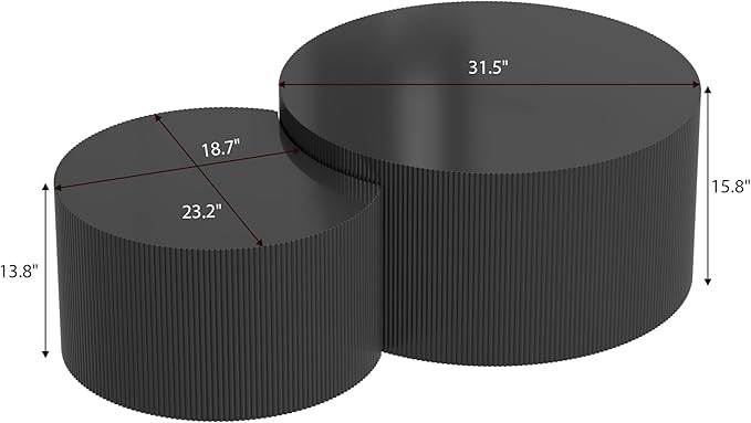 Round Coffee Table Set of 2, Modern Wooden Nesting Coffee Tables for Living Room, No Assembly Required Circle Side Table Set Accent Furniture for Bedroom, Balcony,Office, Black-Ruum Studio Home