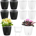 Self Watering Pots for Indoor Plants, 8-Pack 5'' Self Watering Planter with Drainage Holes, Small African Violet Pots with Water Level Indicator, Clear Wick Pot, White/Black-Ruum Studio Home