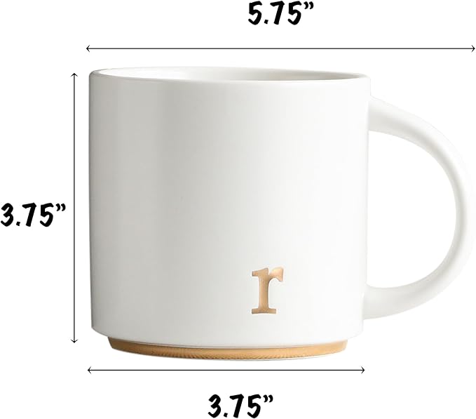 COLLECTIVE HOME - Monogram Ceramic Mugs, 15 oz Golden Initial Coffee Cups, Elegant Alphabet Tea Mugs, Elegant Personalized Mug with Gift Box, Luxurious Cups for Office and Home (r)-Ruum Studio Home