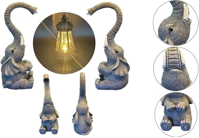 10.6 Inch Statue Elephant with Solar Outdoor Lights for Garden Decor，Lucky Present with Appeal for Birthdays(Man and Women and Family)，Unique Housewarming Presents and Yard Decor. (Gray)-Ruum Studio Home