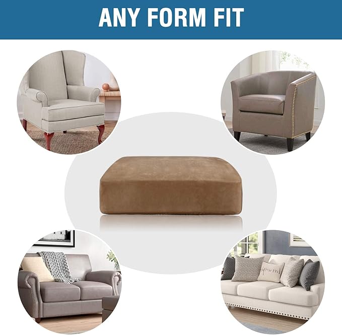 H.VERSAILTEX Velvet Stretch Couch Cushion Cover Plush Cushion Slipcover for Chair Loveseat Sofa Cushion Furniture Protector Seat Cushion Sofa Cover (3 Piece XL Sofa Cushion Covers, Camel)-Ruum Studio Home