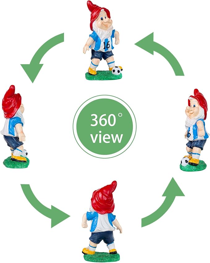 Outdoor Gnome Sculpture Soccer Garden Gnome Statue, 9.8 x 5.1 x 3.5 inches, Red Hat with Blue Jersey The for Football Enthusiasts-Ruum Studio Home